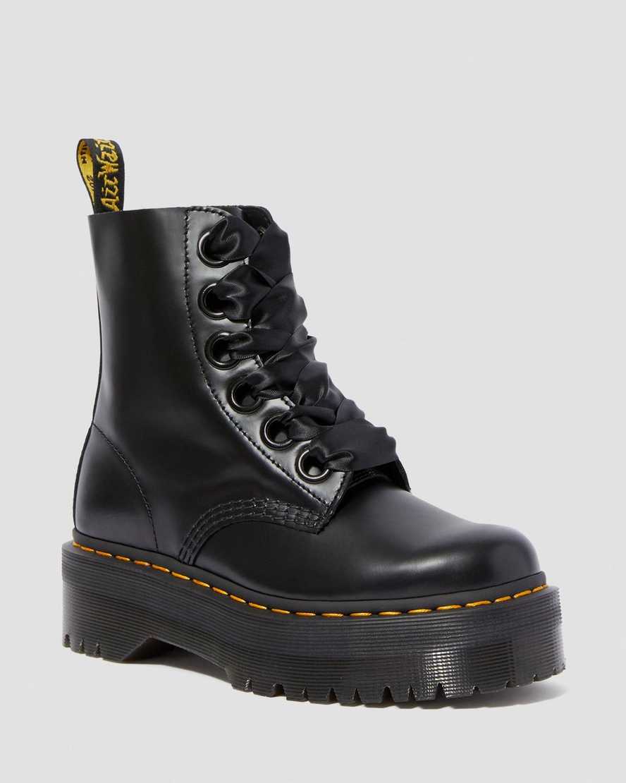 Dr Martens Platform Boots Women's Molly Leather Black | Malaysia 29350-TLBC